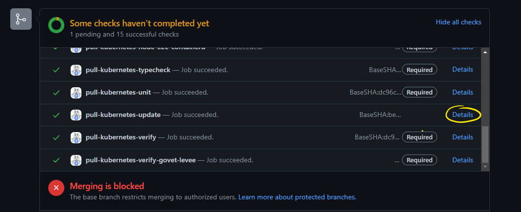 automated checklist of tests appearing after update command execution